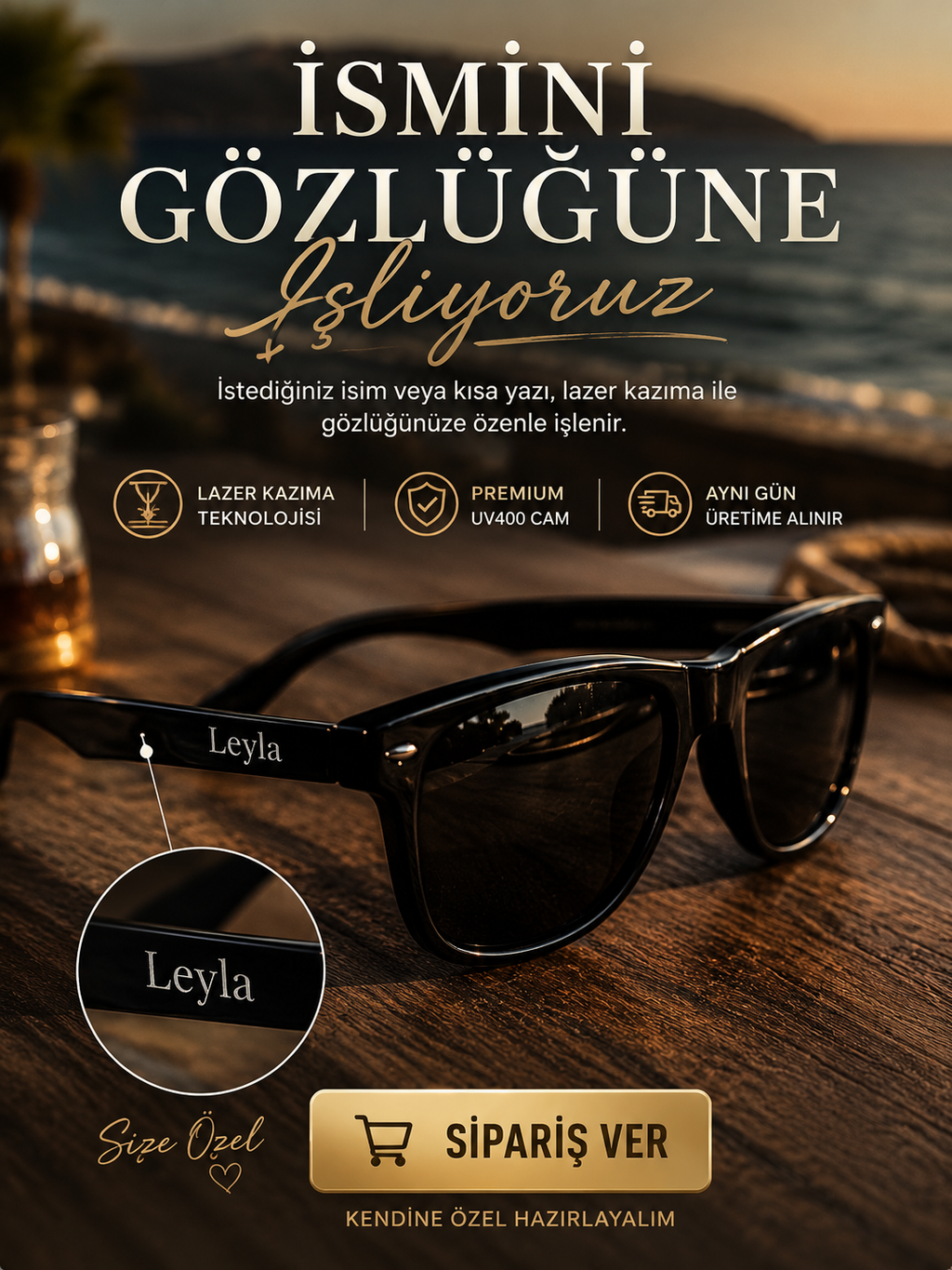 Kişiye Özel Gözlük Siyah