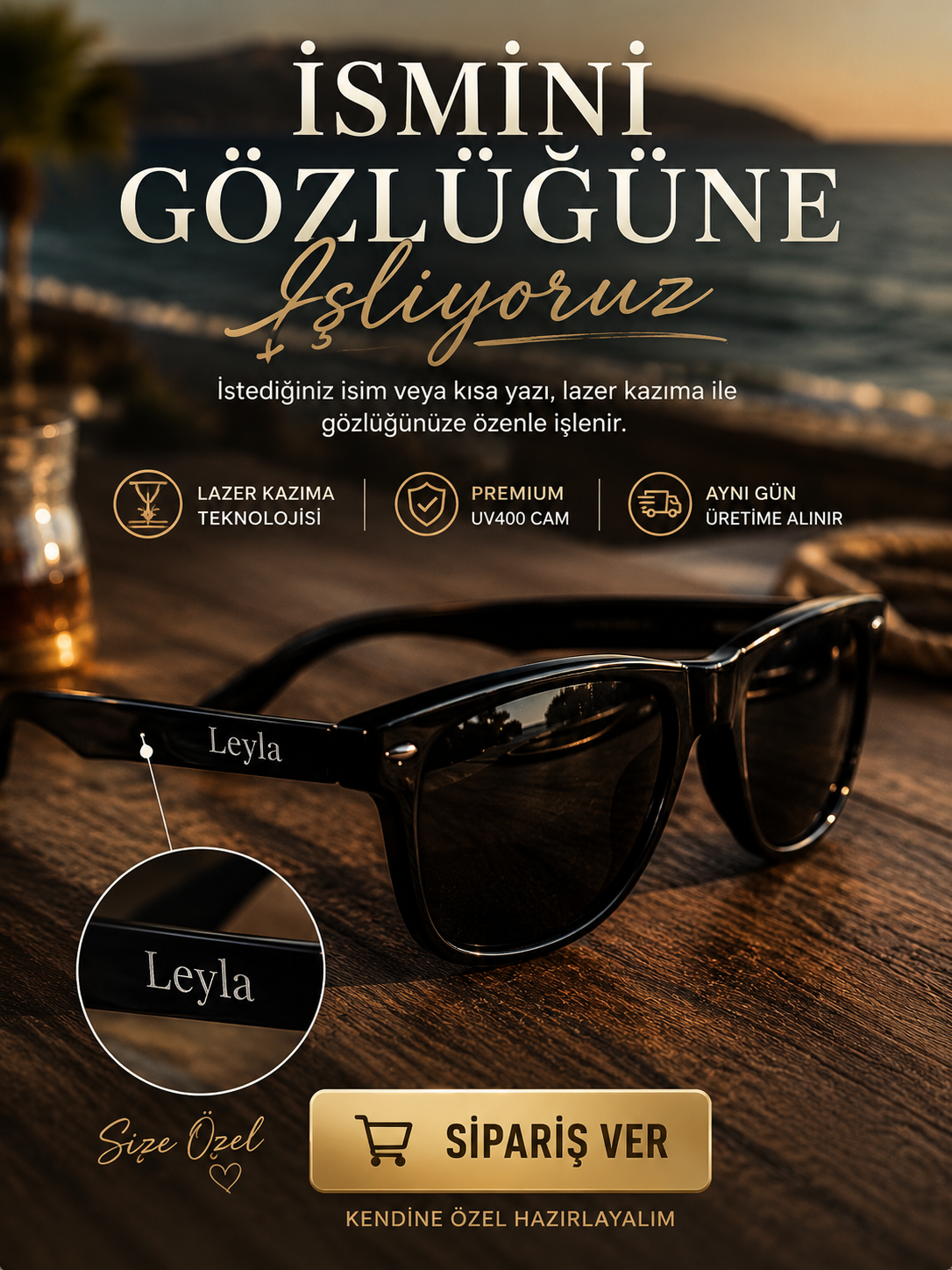 Kişiye Özel Gözlük Siyah